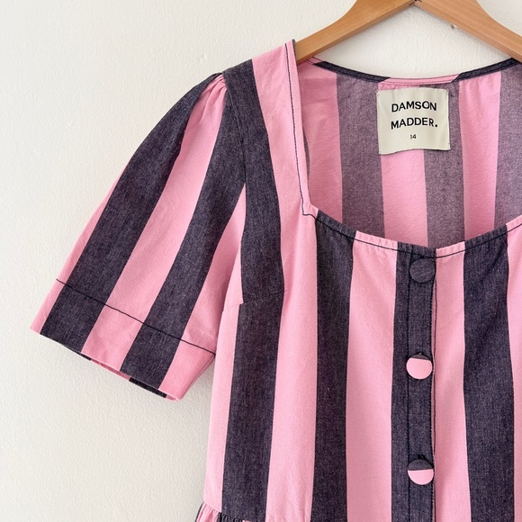 Damson Madder UK 14/US 10 Philly Peplum Blouse Pink Denim Stripe - Picture 2 of 6
